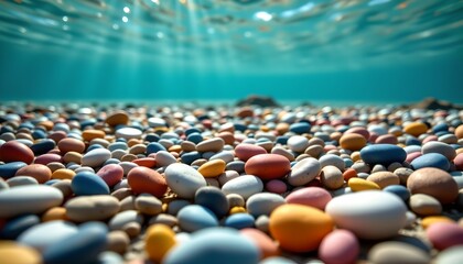 Fototapeta premium Tranquil Underwater Scene Colorful Pebbles Ocean Floor