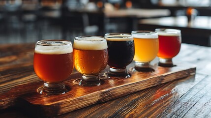 A cold pint of fresh beer sits on a rustic wooden bar table, serving as a refreshing alcoholic beverage alongside a glass of hot coffee in a cozy pub