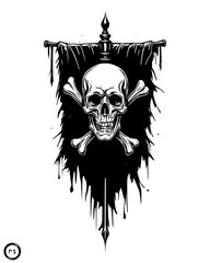 Obraz premium Dramatic skull and crossbones banner with dark tattered fabric