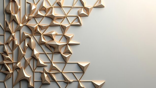 Geometric gold pattern design on a white surface abstract art background.