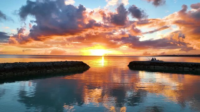 Sunset at the akama fishing port