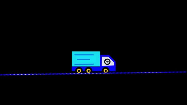 Truck delivery van riding line animation. Moving truck. transportation flat color truck.