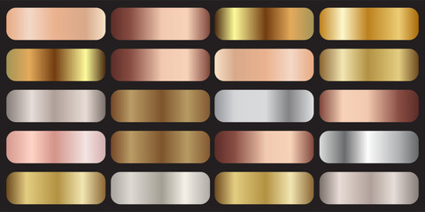 Collection of gold silver bronze and rose gold gradient texture background vector