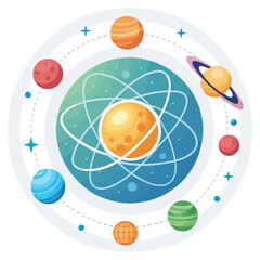 A colorful vector illustration of the solar system with planets and stars © GFXShani