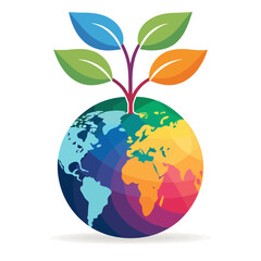Fototapeta premium A colorful vector graphic of the Earth with a sprouting plant
