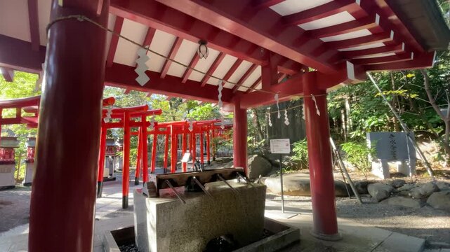 熱海來宮神社境内のお稲荷さんと手水舎