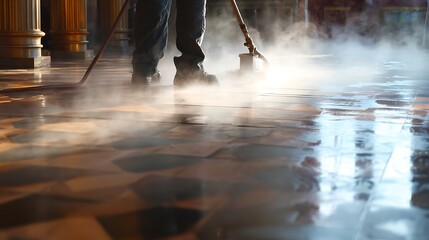A busy crowd of urban pedestrians, including and walking in motion through a city street and park with a blurred sense of fast business travel and rush hour life