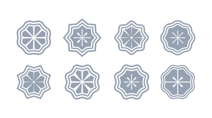 Geometric ornamental frame icon set with symmetrical flower shapes
