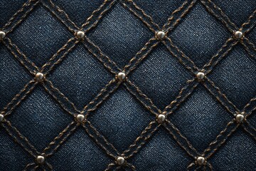 Naklejka premium Top Down View Denim Stitched Grid Pattern High Detail Fabric Texture