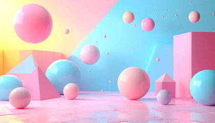 Abstract Pastel 3D Geometric Shapes Background with Copy Space
