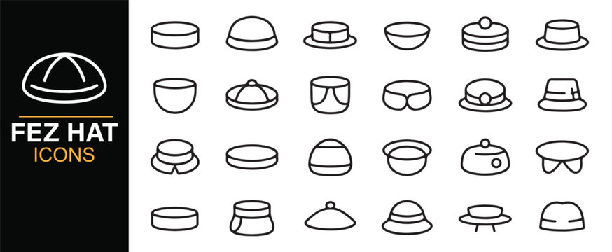 Minimal fez hat line icons for cultural design