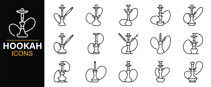 Traditional shisha and hookah line icons set
