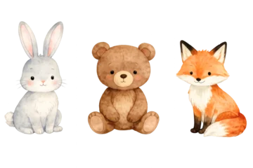 Foto auf Acrylglas Waldtiere Cute watercolor forest animals set: rabbit, bear, and fox illustration  © Narissara 