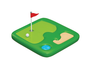 Flagstick of Golf course icon 3d render concept of golf tournament golf ball with course icon vector illustration