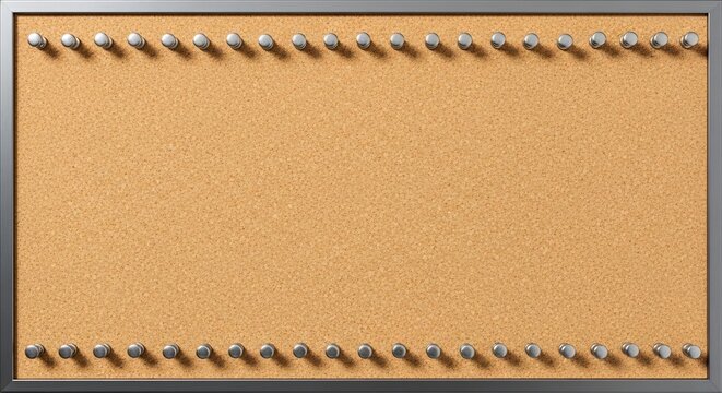 Closeup of a brown leather patch with two rows of metal studs creating a rustic and textured border.