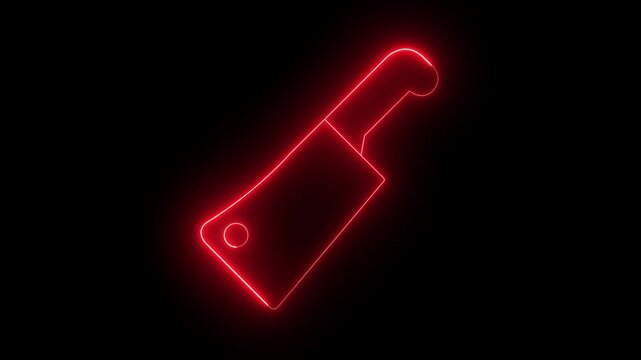 Glowing neon Meat chopper icon animation on black background. Kitchen knife for meat. Butcher knife. Meat Cleaver Knife. Kitchen Utensils Concept Animation Video.