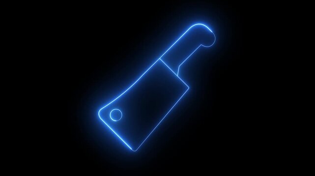 Glowing neon Meat chopper icon animation on black background. Kitchen knife for meat. Butcher knife. Meat Cleaver Knife. Kitchen Utensils Concept Animation Video.