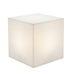 Naklejka premium Glowing white light box cube podium. Illuminated display stand.
