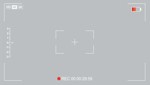 4k 8k video camera frame viewfinder overlay screen on transparent background for mockup, show the full HD format, digital display interface. Camera viewfinder, rec icon with information and timing