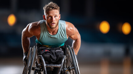 Wheelchair Rugby Player in an Aggressive Forward Lean Maneuvering Chair


