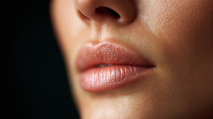 Fototapeta premium Macro Portrait of Lips with an Asymmetrical Shape and Natural Lines
