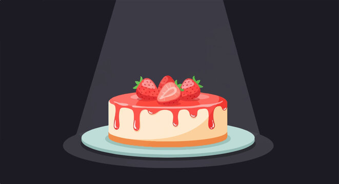 A tempting, round cheesecake topped with vibrant strawberries and strawberry glaze