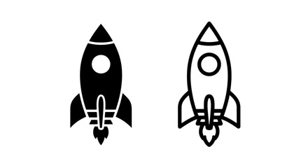 Rocket ship icon taking off, symbolizing launch, startup, and speed.