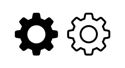 Black and white gear icons, symbolizing settings, mechanics, process, and engineering, simple flat design.