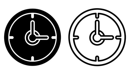 Simple clock icons, one solid black and one outline, representing time and punctuality.
