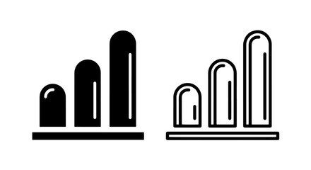 Obraz premium Bar chart icons, solid black and outline, representing growth, statistics, and data.