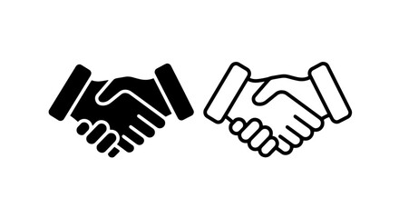 Obraz premium Business handshake icons, solid and outline, representing agreement, partnership, and trust.