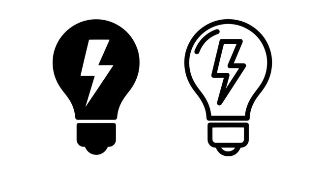 Light Bulb with Lightning Bolt Icons: Energy, Idea, and Power