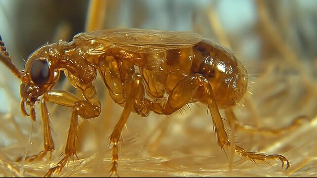 Close-up of a flea showcasing intricate details and textures.