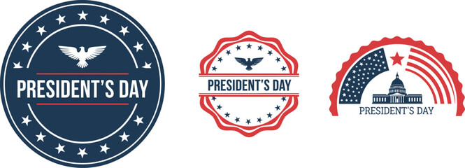 Naklejka premium President's Day Patriotic Badges and Logos Vector Illustration Set with American Symbols