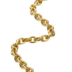 Fototapeta premium a luxurious, highly polished yellow gold cable chain featuring interlocking oval links draped in an elegant s-curve against a transparent background, high-end jewelry concept