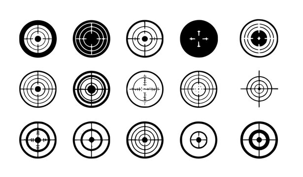 Aim and shoot flat target icon vector set with colorful crosshair symbols
