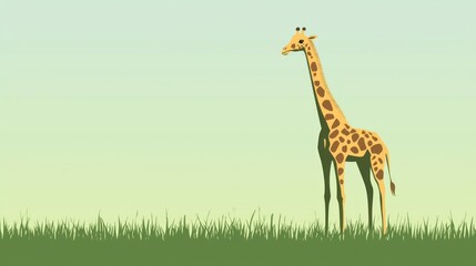 Obraz premium A minimalist vector illustration of a giraffe standing tall on a green field.