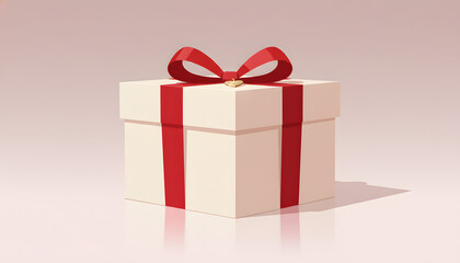 Fototapeta premium Elegant Gift Box with Red Ribbon, Perfect for Celebrations, Holidays, and Special Occasions on a Soft Pink Background