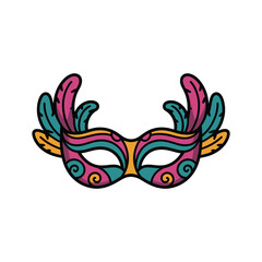Obraz premium Colorful Feathered Mask with Swirl Patterns and Vibrant Feathers