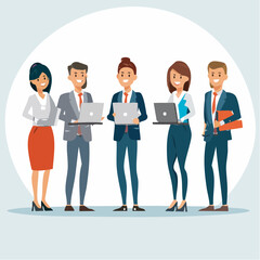 Fototapeta premium A diverse group of modern business professionals collaborating and working together as a team with laptops and documents, representing teamwork and corporate success