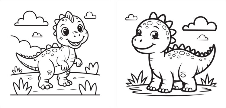 Adorable cartoon dinosaurs a large parent and small baby with a colorful border vector design