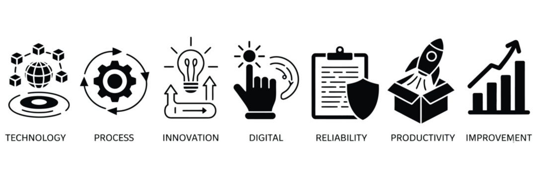automation icon set vector illustration concept for robotic technology innovation featuring process digital reliability productivity improvement scalable line icons for industrial automation and smart