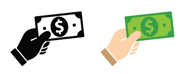 Cash in hand icon illustration showing money payment and receipt concept. Transparent PNG and vector illustration