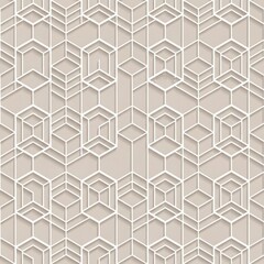 Modern geometric pattern with white 3D cubes on beige background