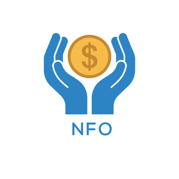 NFO Hands Holding Dollar Coin Logo. NFO Financial Support, Savings and Investment. NFO Care Symbol.
