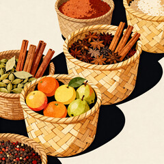 Illustrated Indonesian traditional market.