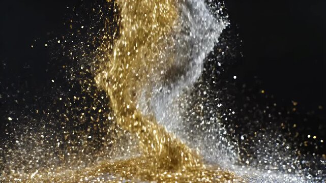 A cascade of fine shimmering gold and silver glitter