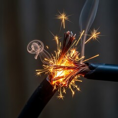 Electric spark phenomenon from shorted electrical cable wire bundle