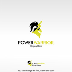Power Warrior Logo Template Design Vector. A warrior icon with lightning, symbolizing strength, energy, and resilience.