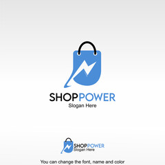 Shop Power Logo Template Design Vector. A shopping bag with a lightning symbol, representing a modern and energy-driven marketplace